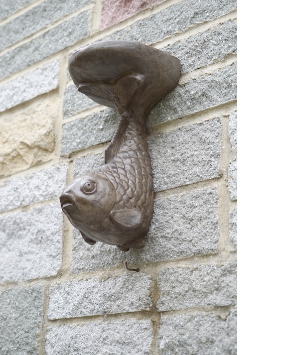Koi Carp Sculpture, Stone Plant Stand, Fish Wall Sconce, Home and