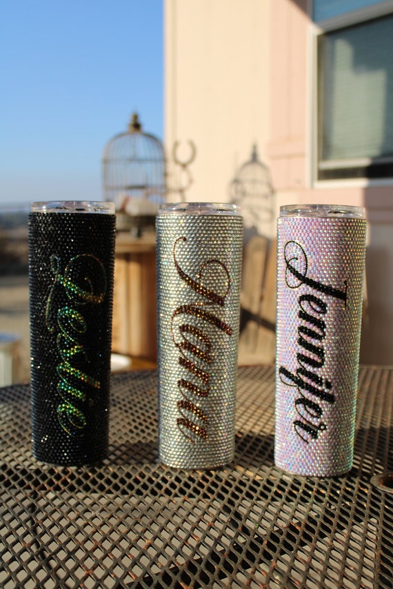 30oz Rhinestone Skinny Tumbler With Name Etsy