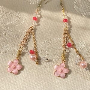 Sakura Cherry Blossom Earrings Mothers Day Gift for Her Dangle Earrings Dainty Earrings Pink Flower Earrings
