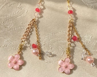 Sakura Cherry Blossom Earrings Mothers Day Gift for Her Dangle Earrings Dainty Earrings Pink Flower Earrings