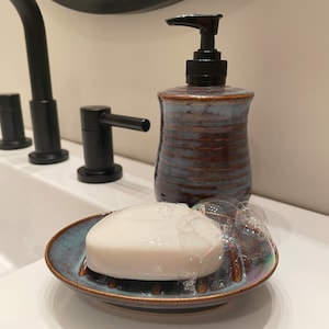 Juego de baño Dispensador de jabón y jabonera Cerámica de gres