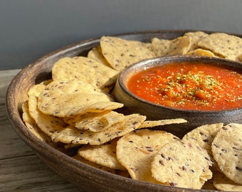 Large Pottery Chip and Dip Serving Bowl