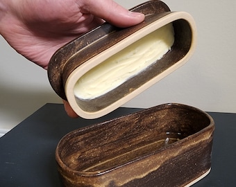 Oval French Butter Keeper Stoneware Pottery