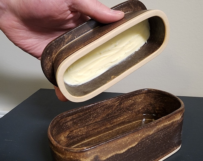 Oval French Butter Keeper Stoneware Pottery
