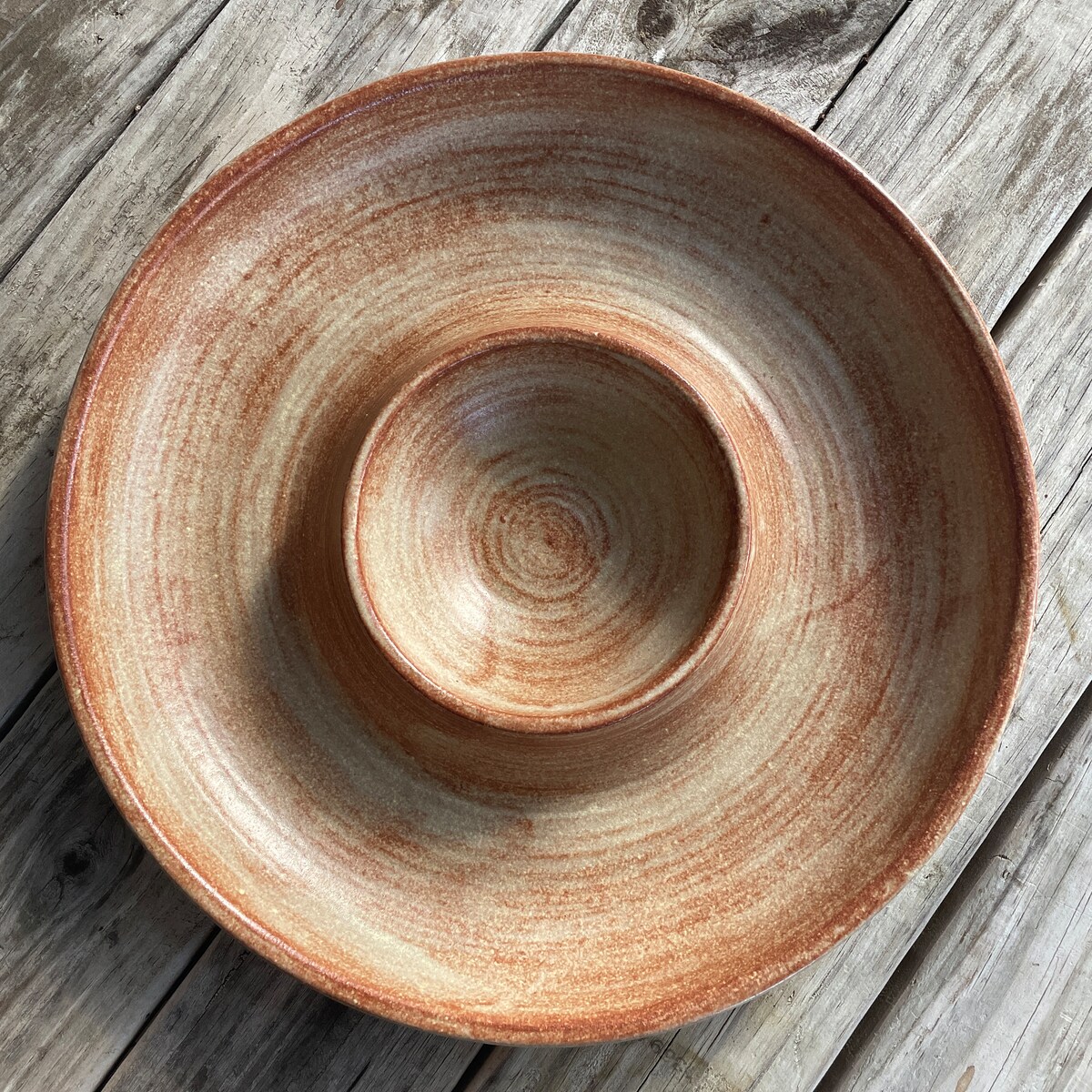 Large Pottery Chip and Dip Serving Bowl