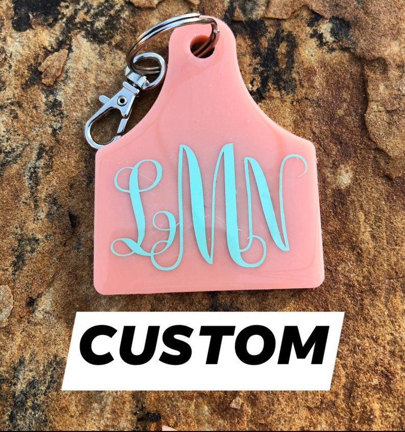 Custom Cow Tag Keychain Monogram Cattle Tag Keychain Etsy