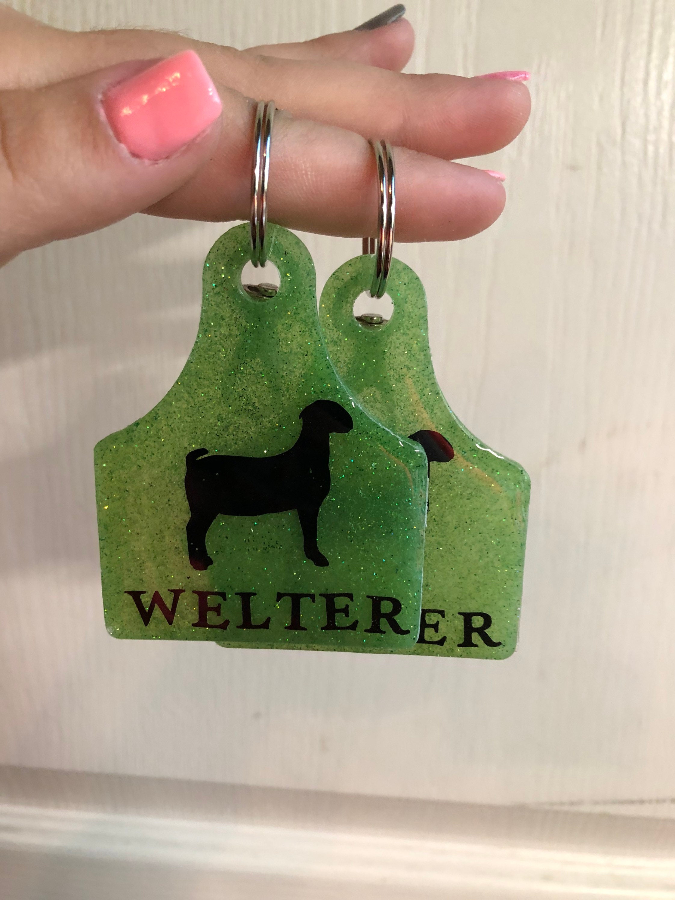 Custom Glitter Cow Tag Keychains Etsy