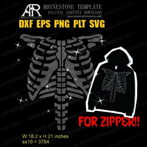 Halloween Bone Zipper hoodie rhinestone template digital instant download, cut file svg, eps, png