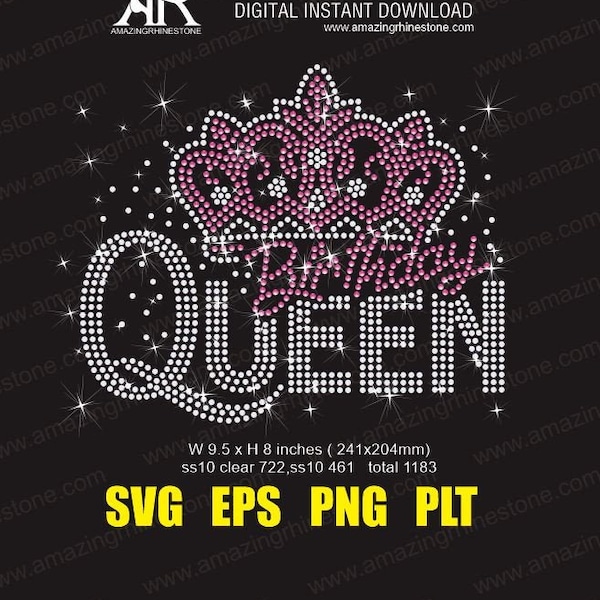 Crown Birthday Queen rhinestone , instant download file SVG PNG EPS