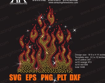 Fire, Blaze Rhinestone Template, Seamless, digital instant download file svg eps png, Cut file.