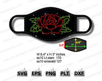 Red Rose bling face mask instant download, rhinestone template, Cut file.