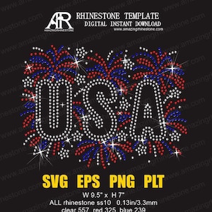 4 juillet, feu d'artifice, modèle de strass USA, cricut, svg, eps, plt, téléchargement immédiat