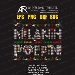 Modello di strass Melanin Poppin, maglietta scintillante, file di download istantaneo digitale, svg plt eps png