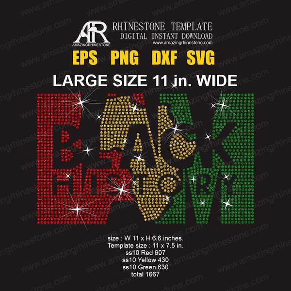 Large 11 wide IAM Black History rhinestone template, instant download cut files.