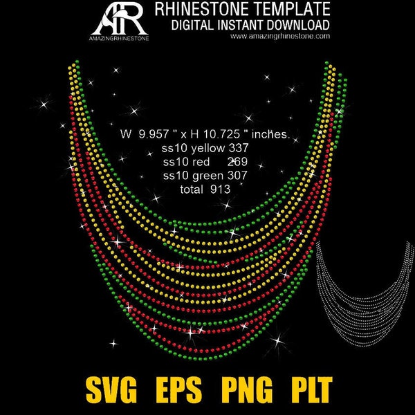 3color Luxuly Necklace t-shirt bling rhinestone template SS10, instant download, rhinestone svg eps png dxf