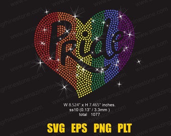Rainbow Pride Heart rhinestone template instant download file svg eps png, Pride shirt