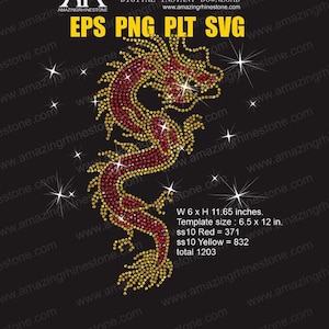 Chinese Dragon rhinestone template, instant download cut files. svg