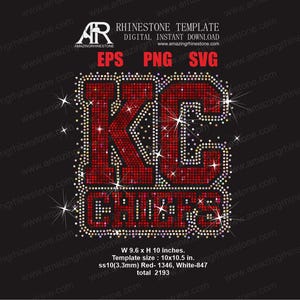 Modelo de strass do KC Chiefs para download instantâneo digital, arquivo de corte svg, eps, png.