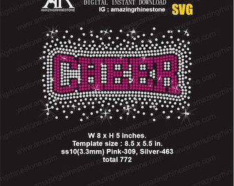 CHEER 8x5 in rhinestone template digital instant download, cut file svg. png.