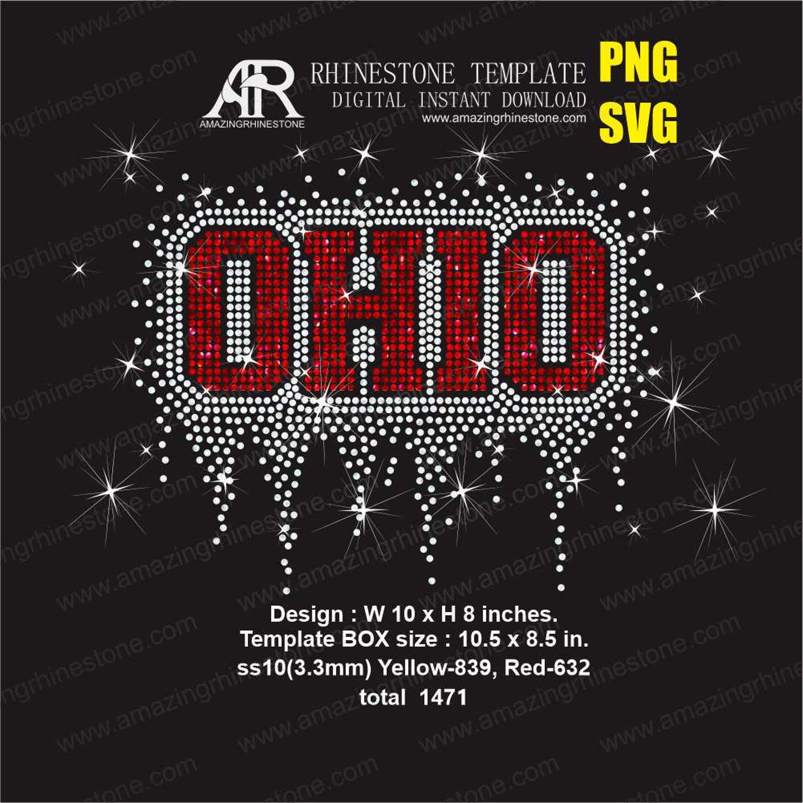 Ohio State Rhinestone Transfer OHIO Rhinestone Template Digital Instant Download, Cut File Svg, Eps ...