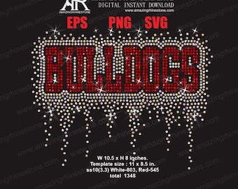 May include: Rhinestone template design for "BILLINGS" in red and white crystals. The design is 10.5 inches wide by 8 inches high. The template size is 11 inches by 8.5 inches. It uses 803 white crystals and 545 red crystals for a total of 1348 crystals.
