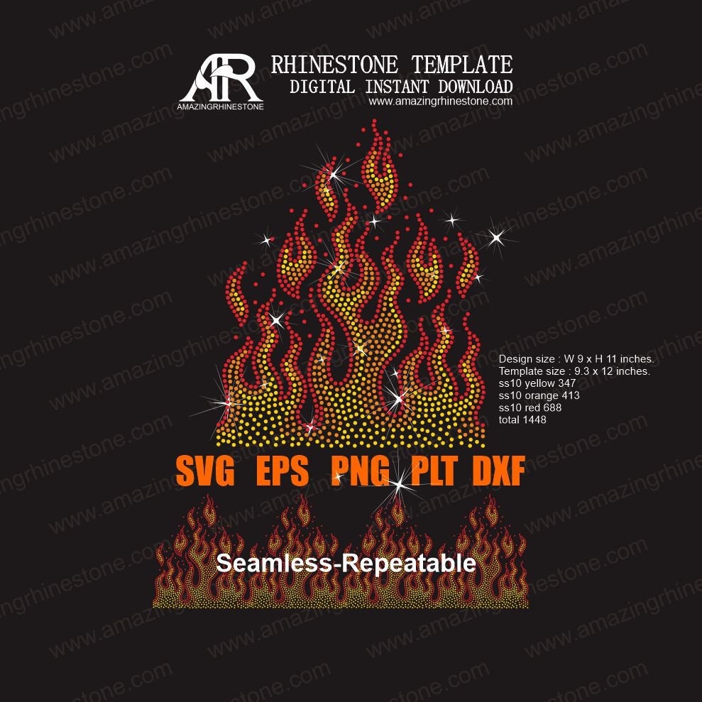 Fire, Blaze Rhinestone Template, Seamless, Digital Instant Download ...