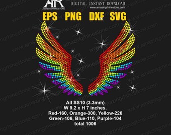 Rainbow Wings rhinestone template film, cricut, svg, png, eps