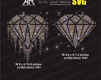 Diamond with drip rhinestone template digital instant download, cut file svg, eps, png.