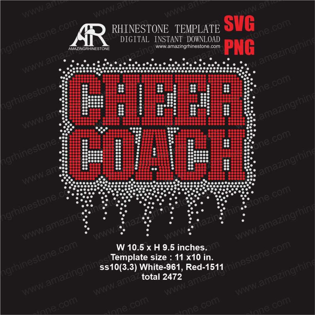 Coach Rhinestone Template CHEER COACH 10.5 Wide Rhinestone Template Digital Instant Download, Cut ...
