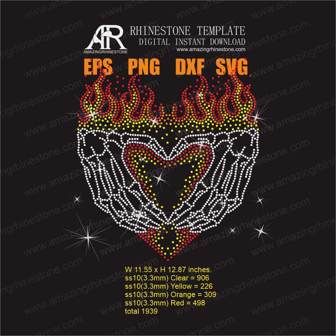 Skull Heart Flame Rhinestone Template Digital Instant Download, Cut ...
