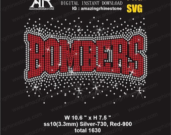 BOMBERS rhinestone template digital instant download, cut file svg. png.