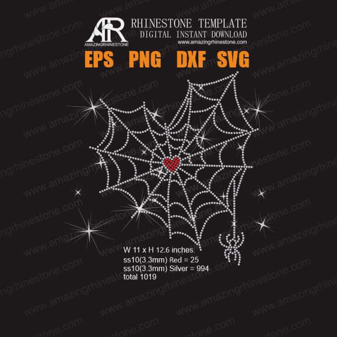 Spider Rhinestone Design Spider Web Heart Rhinestone Template Digital Instant Download, Cut File ...