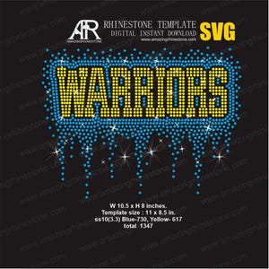 Plantilla de diamantes de imitación WARRIORS, descarga instantánea digital, archivo de corte en formato SVG, EPS, PNG.