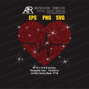 Plantilla de diamantes de imitación Heart Beat, descarga instantánea digital, archivo de corte svg, eps, png.