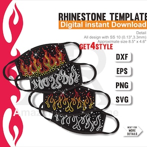 Fire, Blaze Rhinestone Template, Face Mask, digital instant download file svg eps png, Cut file.