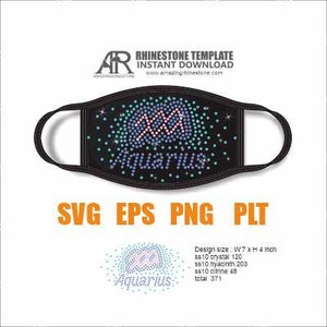 Modèle de strass signe du Zodiaque Verseau, svg, eps, plt, cricut, Pour masque facial bling.