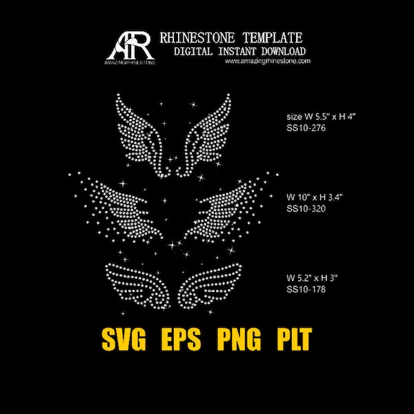 Wings Rhinestone template digital instant download file svg eps png.