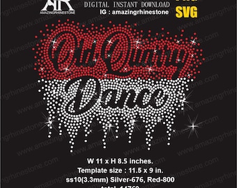 Old Quarry Dance Script rhinestone template digital instant download, cut file svg, png.