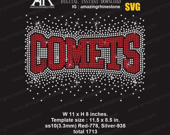 COMETS 11 in wide rhinestone template digital instant download, cut file svg. png.