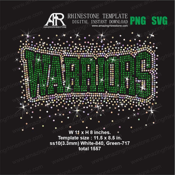 Plantilla digital de diamantes de imitación de WARRIORS, descarga instantánea, archivo de corte svg, eps, png.
