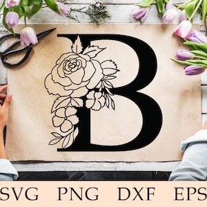 Floral Carta B svg, Floral Alphabet B svg, Inicial B svg, Carta Botánica B svg, Flor B Fuente, Floral Font, Botanical, Monogram B, svg