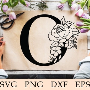 Alfabeto de flores svg, Letra Floral O svg, Alfabeto Floral O svg, Inicial O svg, Carta Botánica O svg, Flor O Fuente, Monogram O, svg