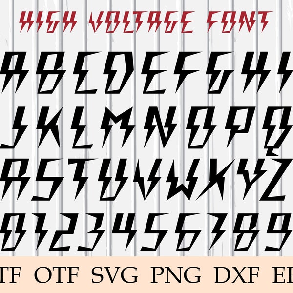 High Voltage Font svg, Electric Font svg, Electricity Font svg, Rock Font, ACDC, Cricut, svg, eps, png, dxf, ttf, otf, Digital Download