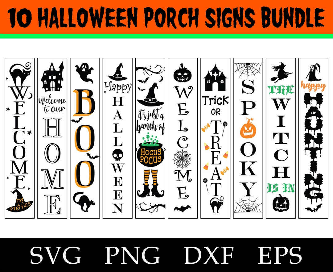 Halloween Porch Sign Bundle, Halloween Vertical Sign Bundle Svg ...