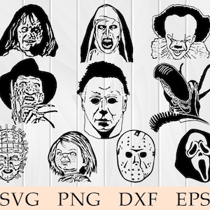 Film Monster 2 Bundle svg, Classic Horror Monsters svg, Halloween, Alptraum, Scary Movie, Exorzist, Chucky, Hellraiser, Clipart, Vektor