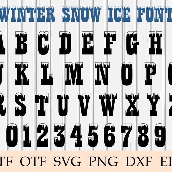 Winter Snow Ice Font svg, Ice Font svg, Snow Font, Winter Snow svg Font, Retro Vintage Winter Ice Font svg, Cricut, eps, png, dxf, ttf, otf