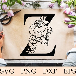 Carta botánica svg, Floral Letter Z svg, Floral Alphabet Z svg, Initial Z svg, Botanical Letter Z svg, Flower Z Font, Monogram Z, svg