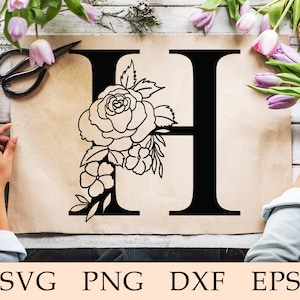 Floral Font svg, Floral Letter H svg, Floral Alphabet H svg, Initial H svg, Botanical Letter H svg, Flower H Font, Monogram H, svg