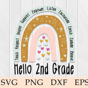 Hallo 2e graad svg, Hello Second Grade svg, Tweede Rang Leraar svg, 2e Graad Leraar svg, Teacher Gift, svg. Cricut, Digitaal, Clip Art