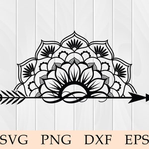 Metà Mandala Design, Mandala Arrow, Mandala svg, Boho svg, Arrow svg, Yoga svg, Digitale, svg, png, eps, Cricut, Silhouette, Vector, Clipart